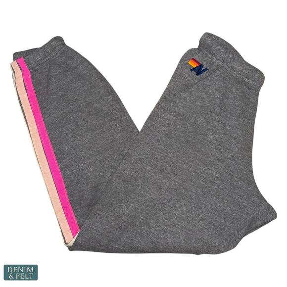 AVIATOR NATION XS Rainbow 5 Stripe Classic Sweatpants/Joggers Charcoal Gray - Picture 5 of 14